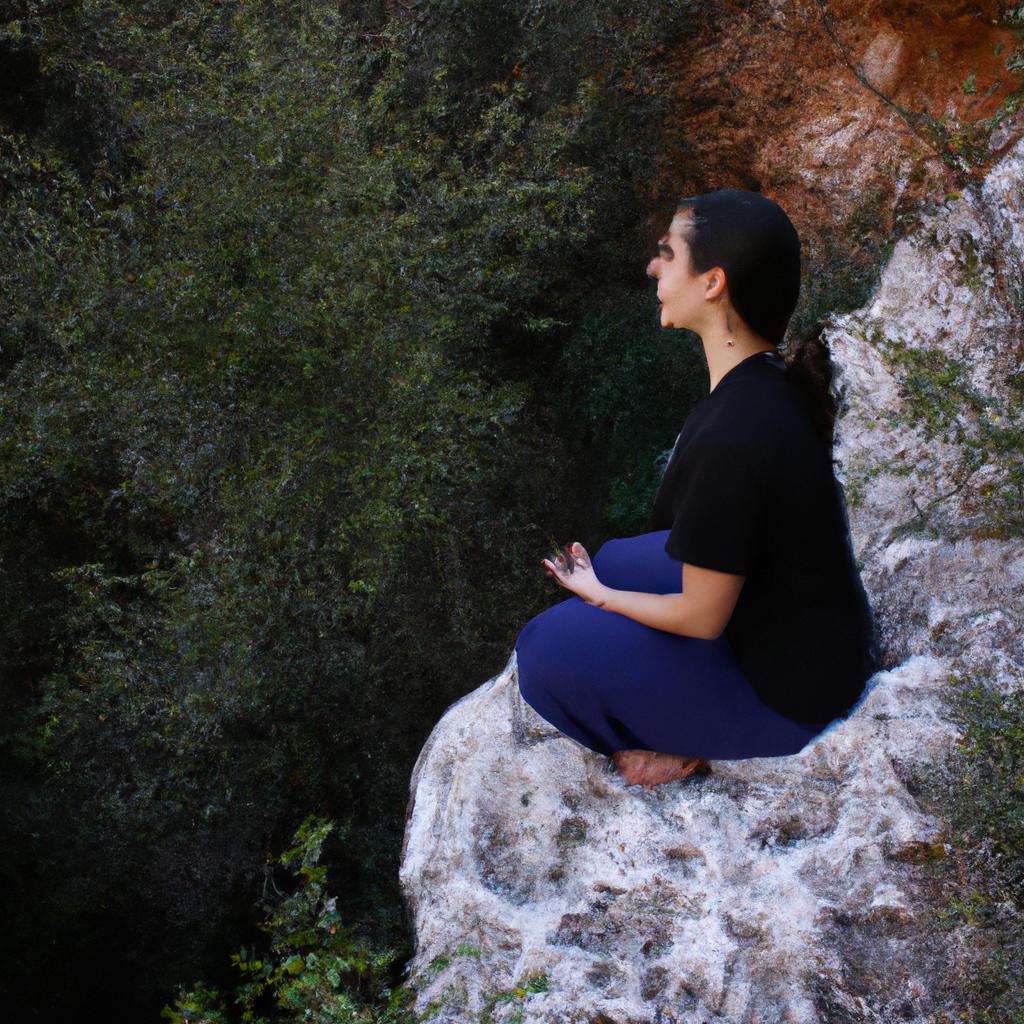 Person meditating in peaceful setting